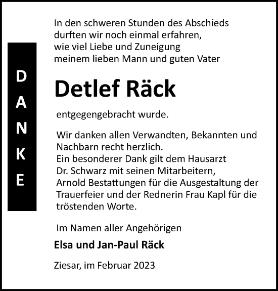 Traueranzeige von Detlef Räck von Märkische Oderzeitung