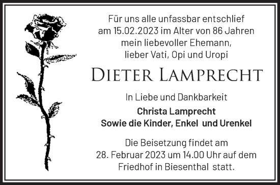 Traueranzeige von Dieter Lamprecht von Märkische Oderzeitung