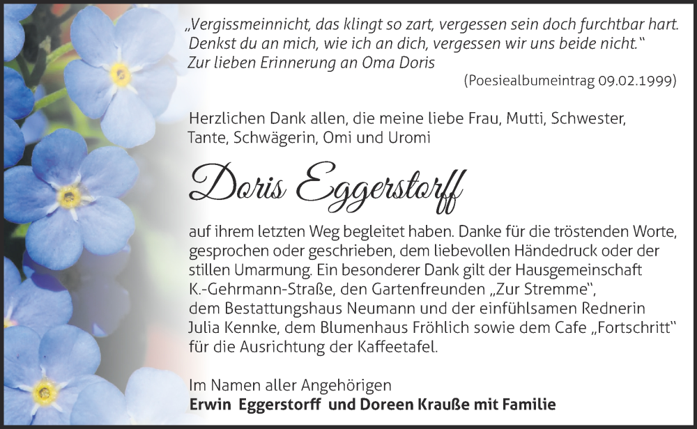  Traueranzeige für Doris Eggerstorff vom 19.02.2023 aus Märkische Oderzeitung