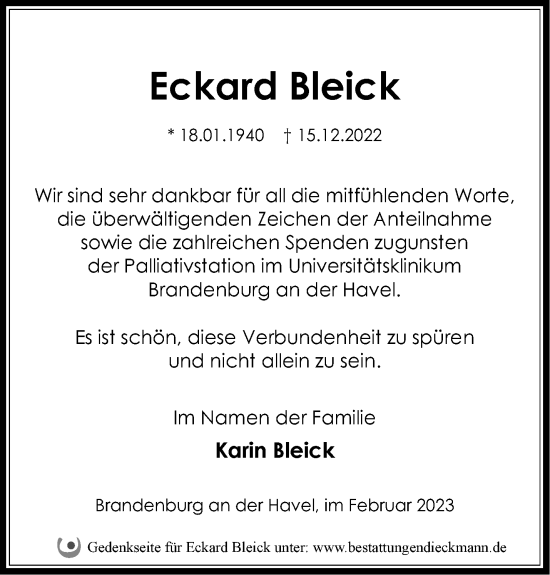 Traueranzeige von Eckard Bleick von Märkische Oderzeitung