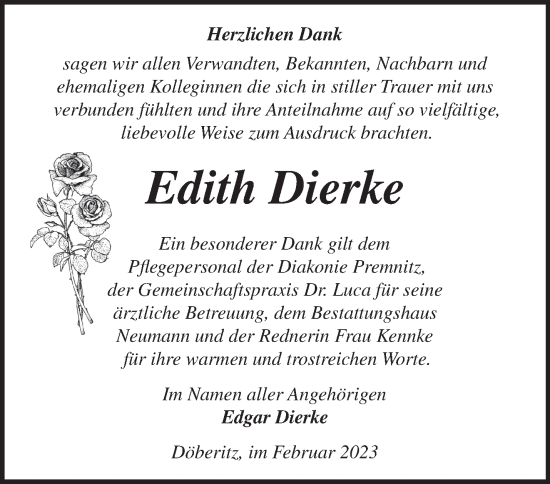 Traueranzeige von Edith Dierke von Märkische Oderzeitung