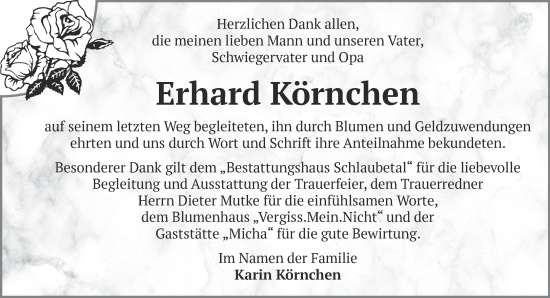 Traueranzeige von Erhard Körnchen von Märkische Oderzeitung