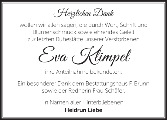 Traueranzeige von Eva Klimpel von Märkische Oderzeitung