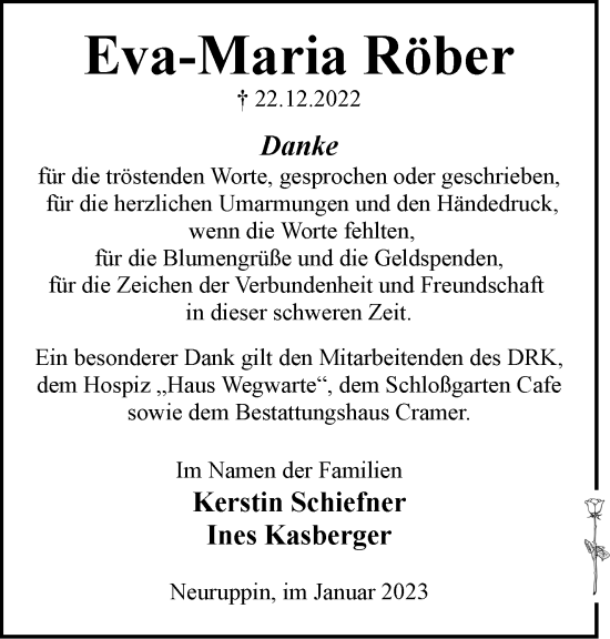 Traueranzeige von Eva-Maria Röber von Märkische Oderzeitung