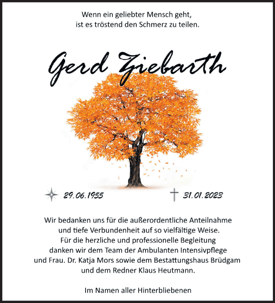  Traueranzeige für Gerd Ziebarth vom 18.02.2023 aus Märkische Oderzeitung