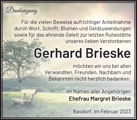 Traueranzeige von Gerhard Brieske von Märkische Oderzeitung