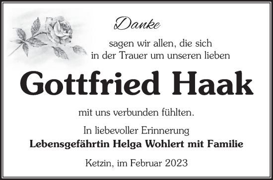 Traueranzeige von Gottfried Haak von Märkische Oderzeitung