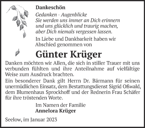 Traueranzeige von Günter Krüger von Märkische Oderzeitung