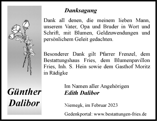 Traueranzeige von Günther Dalibor von Märkische Oderzeitung