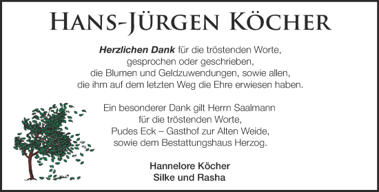 Traueranzeige von Hans-Jürgen Köcher von Märkische Oderzeitung