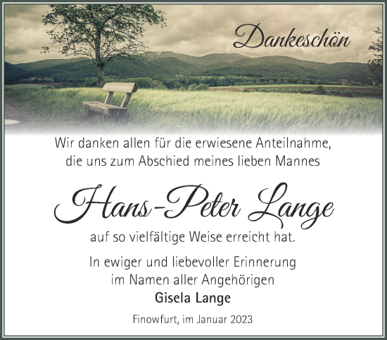 Traueranzeige von Hans-Peter Lange von Märkische Oderzeitung