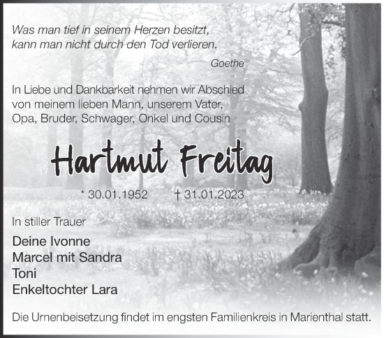 Anzeige Hartmut Freitag