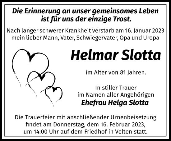 Traueranzeige von Heimar Slotta von Märkische Oderzeitung