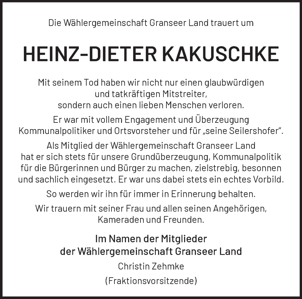  Traueranzeige für Heinz-Dieter Kakuschke vom 18.02.2023 aus Märkische Oderzeitung