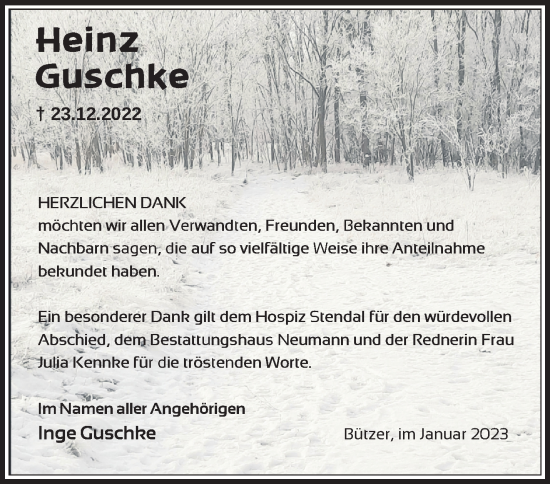 Traueranzeige von Heinz Guschke von Märkische Oderzeitung