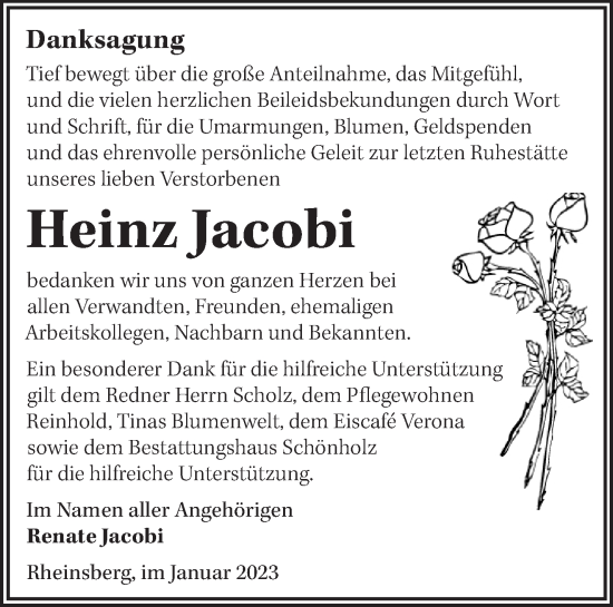 Traueranzeige von Heinz Jacobi von Märkische Oderzeitung