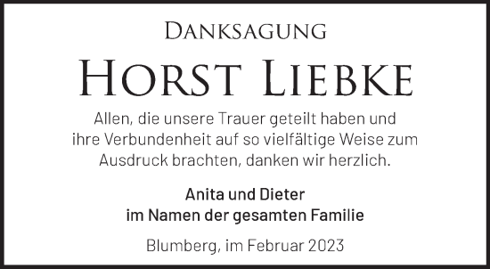 Traueranzeige von Horst Liebke von Märkische Oderzeitung