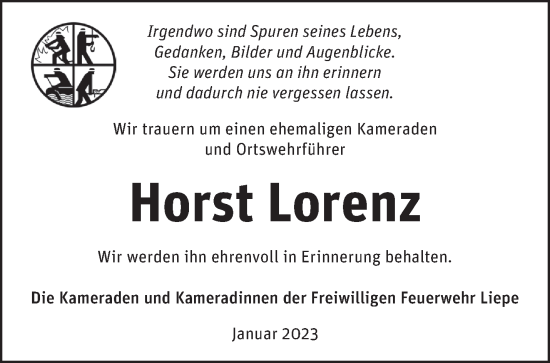 Traueranzeige von Horst Lorenz von Märkische Oderzeitung