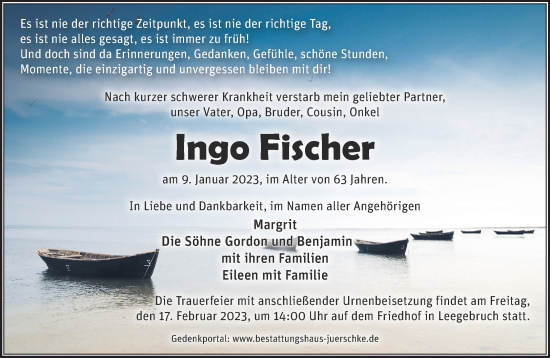 Traueranzeige von Ingo Fischer von Märkische Oderzeitung