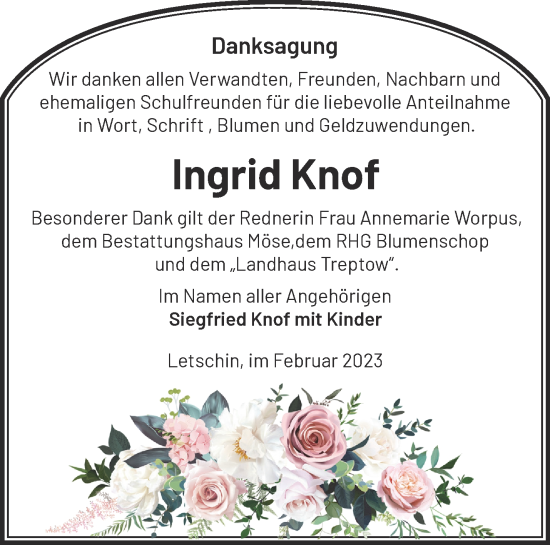 Traueranzeige von Ingrid Knof von Märkische Oderzeitung