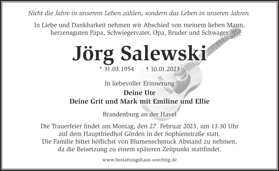 Traueranzeige von Jörg Salewski von Märkische Oderzeitung