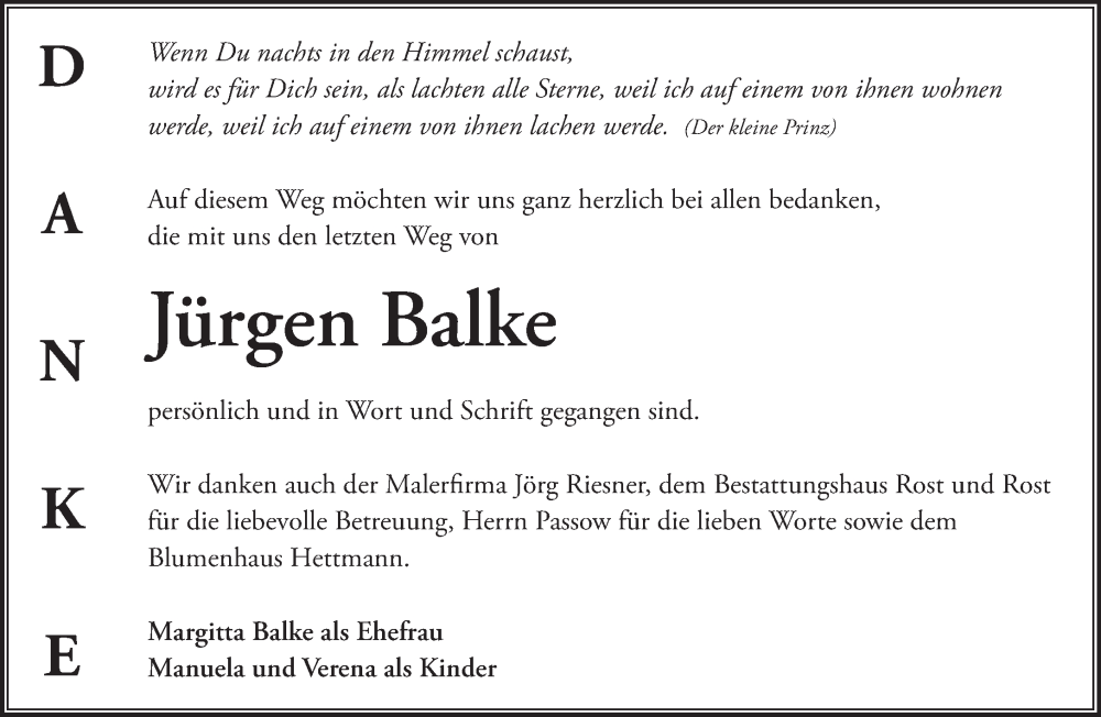  Traueranzeige für Jürgen Balke vom 04.02.2023 aus Märkische Oderzeitung