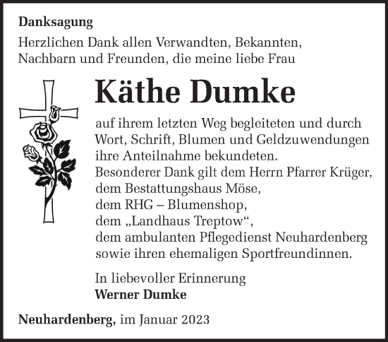 Traueranzeige von Käthe Dumke von Märkische Oderzeitung