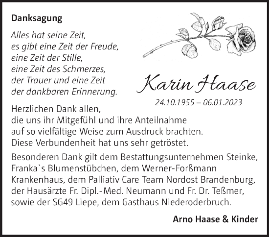 Traueranzeige von Karin Haase von Märkische Oderzeitung