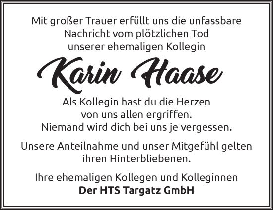 Traueranzeige von Karin Haase von Märkische Oderzeitung