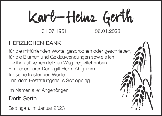 Traueranzeige von Karl-Heinz Gerth von Märkische Oderzeitung