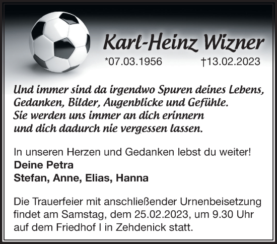 Traueranzeige von Karl-Heinz Wizner von Märkische Oderzeitung