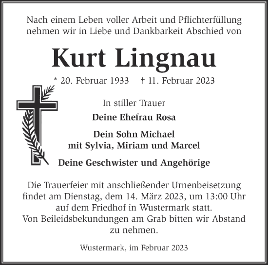 Traueranzeige von Kurt Lingnau von Märkische Oderzeitung