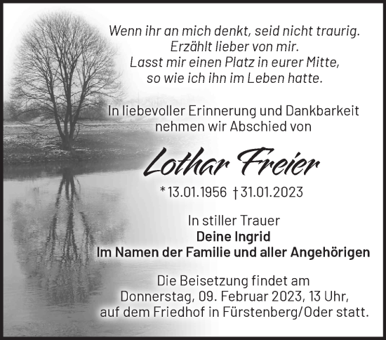 Anzeige Lothar Freier
