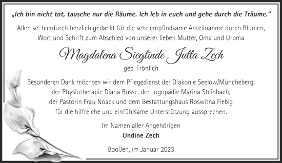 Traueranzeige von Magdalena Sieglinde Jutta Zech von Märkische Oderzeitung