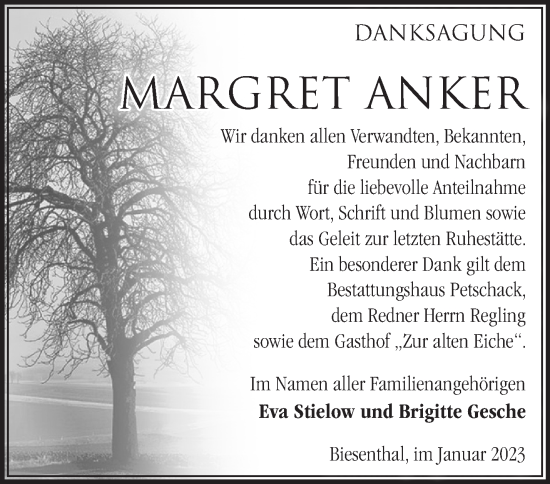 Traueranzeige von Margret Anker von Märkische Oderzeitung