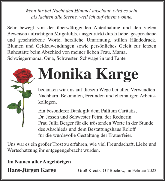 Traueranzeige von Monika Karge von Märkische Oderzeitung