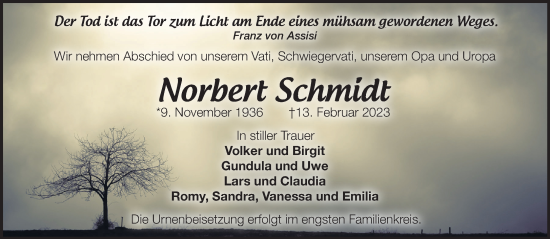Traueranzeige von Norbert Schmidt von Märkische Oderzeitung
