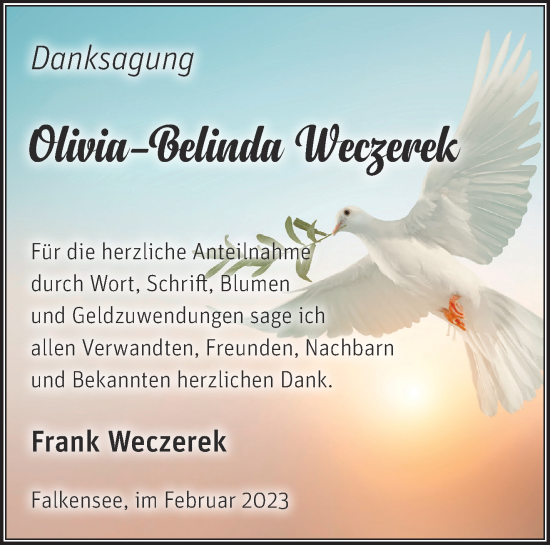 Traueranzeige von Olivia-Belinda Weczerek von Märkische Oderzeitung