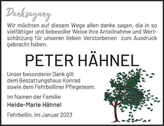 Traueranzeige von Peter Hähnel von Märkische Oderzeitung