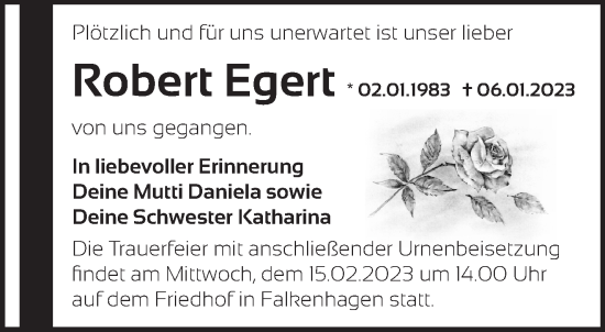 Traueranzeige von Robert Egert von Märkische Oderzeitung