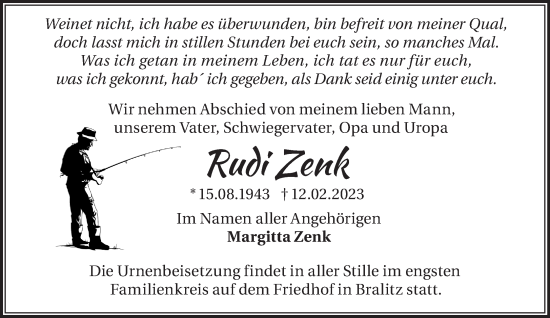 Traueranzeige von Rudi Zenk von Märkische Oderzeitung