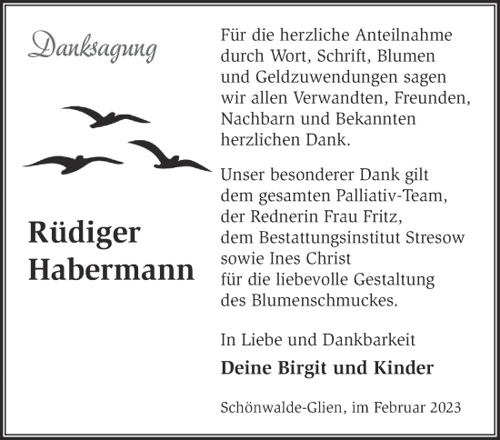 Traueranzeige von Rüdiger Habermann von Märkische Oderzeitung