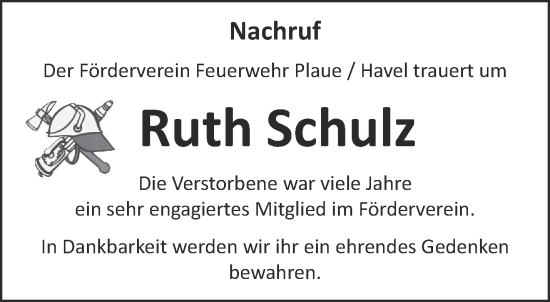 Traueranzeige von Ruth Schulz von Märkische Oderzeitung