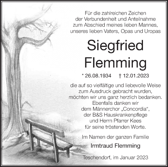 Traueranzeige von Siegfried Flemming von Märkische Oderzeitung