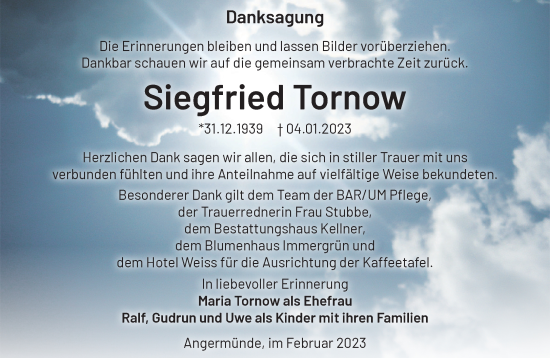 Traueranzeige von Siegfried Tornow von Märkische Oderzeitung