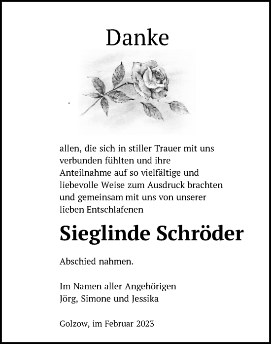 Traueranzeige von Sieglinde Schröder von Märkische Oderzeitung