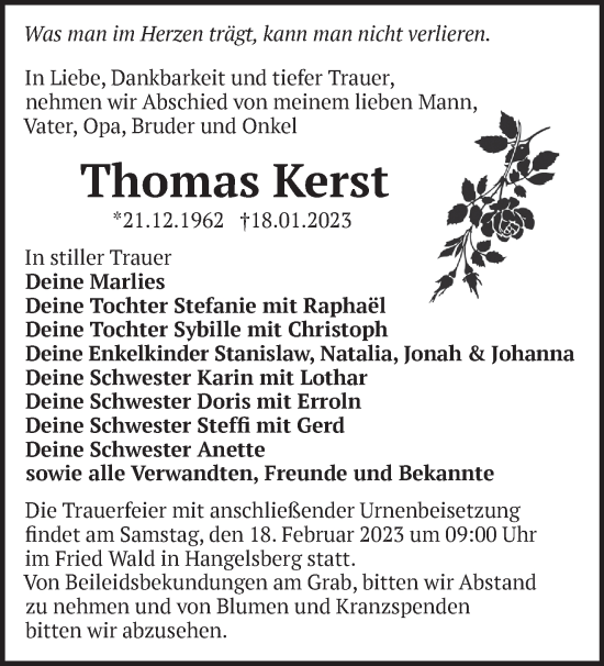 Traueranzeige von Thomas Kerst von Märkische Oderzeitung