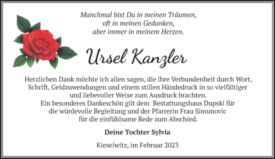 Traueranzeige von Ursel Kanzler von Märkische Oderzeitung