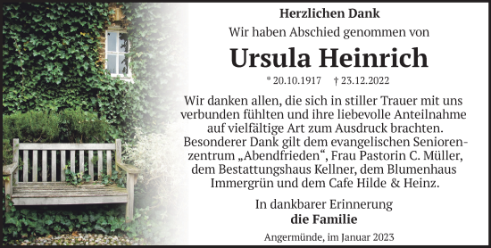 Traueranzeige von Ursula Heinrich von Märkische Oderzeitung