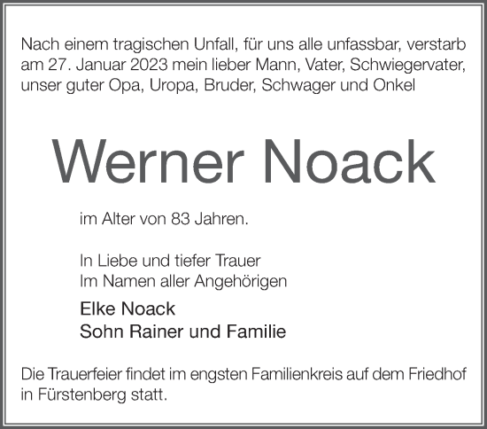 Anzeige Werner Noack